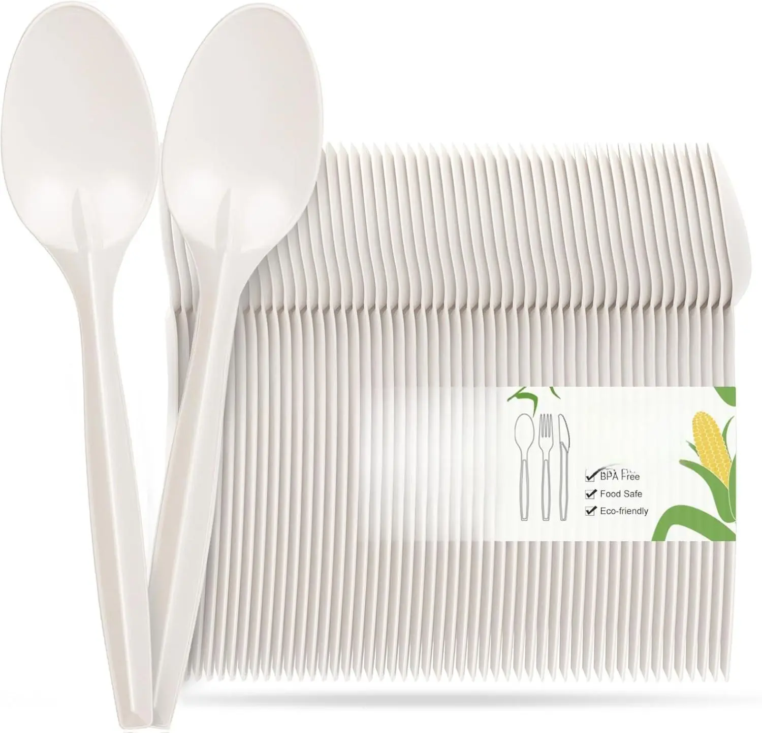 Compostable Spoons 150 Pack 6.7 Inch Disposable Spoons No Plastic Biodegradable Cutlery Set Heavy-duty for Party Wedding Camping Office Picnic
