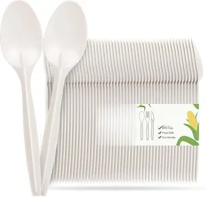 Compostable Spoons 150 Pack 6.7 Inch Disposable Spoons No Plastic Biodegradable Cutlery Set Heavy-duty for Party Wedding Camping Office Picnic