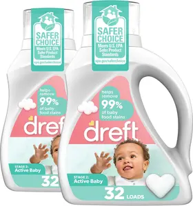 Dreft Stage 2 Baby Laundry Detergent Liquid Soap Natural for Newborn or Infant HE 64 Total Loads Pack of 2 Hypoallergenic for Sensitive Skin Works on 100% of Top Baby Stains