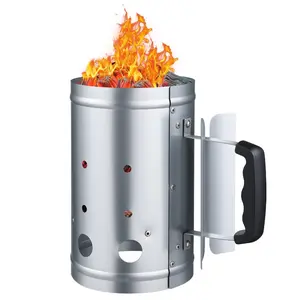 VEVOR Charcoal Chimney Starter, 4 lbs Large Capacity Coal Fireplace, Heavy Duty BBQ Steel Chimney Starter for Charcoal Grill and Barbecues, Compact On-the-Go Carbon Lighter and BBQ Grill Tool, SilverVEVOR Super Brand Day