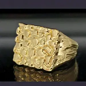 1pc gold plated square fashion men's nugget ring with simple design, suitable for wedding ring, engagement ring, valentine's day jewelry gift