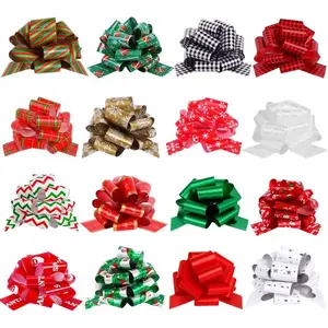 16-Piece Large Holiday Pull Bows Giant Ribbon Bows for Christmas Gift Wrap Gift Baskets Bottles & Wrapping Decoration 16 Christmas Themed Designs