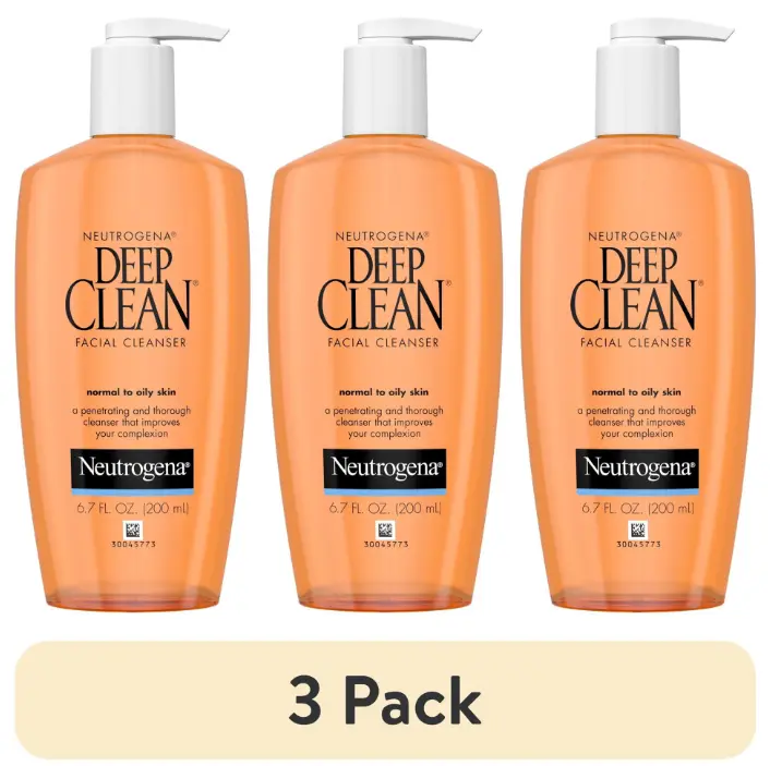 (3 pack) Neutrogena Oil-Free Deep Clean Daily Facial Cleanser, Face Wash, 6.7 fl. oz
