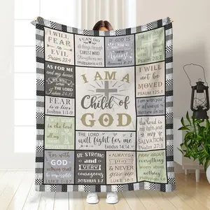 I Am A Child of God Christian Bible Verse Gift Soft Cozy Flannel Blanket Religious Scripture Cross Print Plush Throw Warm Fuzzy Bedroom Sofa Blanket Perfect Baptism Easter Christmas Birthday Gift for Christian Believers Men Women Home Decor