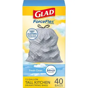 40 Ct 13 Gal Garbage Bags Forceflex Tall Kitchen Trash Bags Keep Fresh Clean