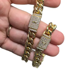 Sparkling Cuban Jewelry Set 14mm SOLID 14K Gold Miami Cuban Bracelet + Necklace ️Kit with Diamond Clasps 7.5 - 30" Mens Hip Hop Boss Cuban Link Chunky