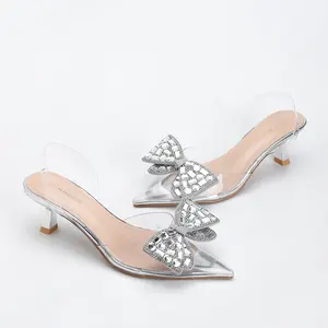Maxi Clear Embellished Slingback Kitten Heels