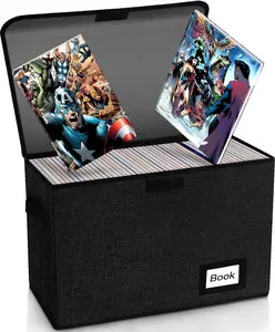 Comic Book Storage Box 15.8" X 7.8" X 11.8", Collapsible Holds 160-180 Comic Book Organizer Heavy Duty Bin Container Holder Shelf (Black) YNSZAS