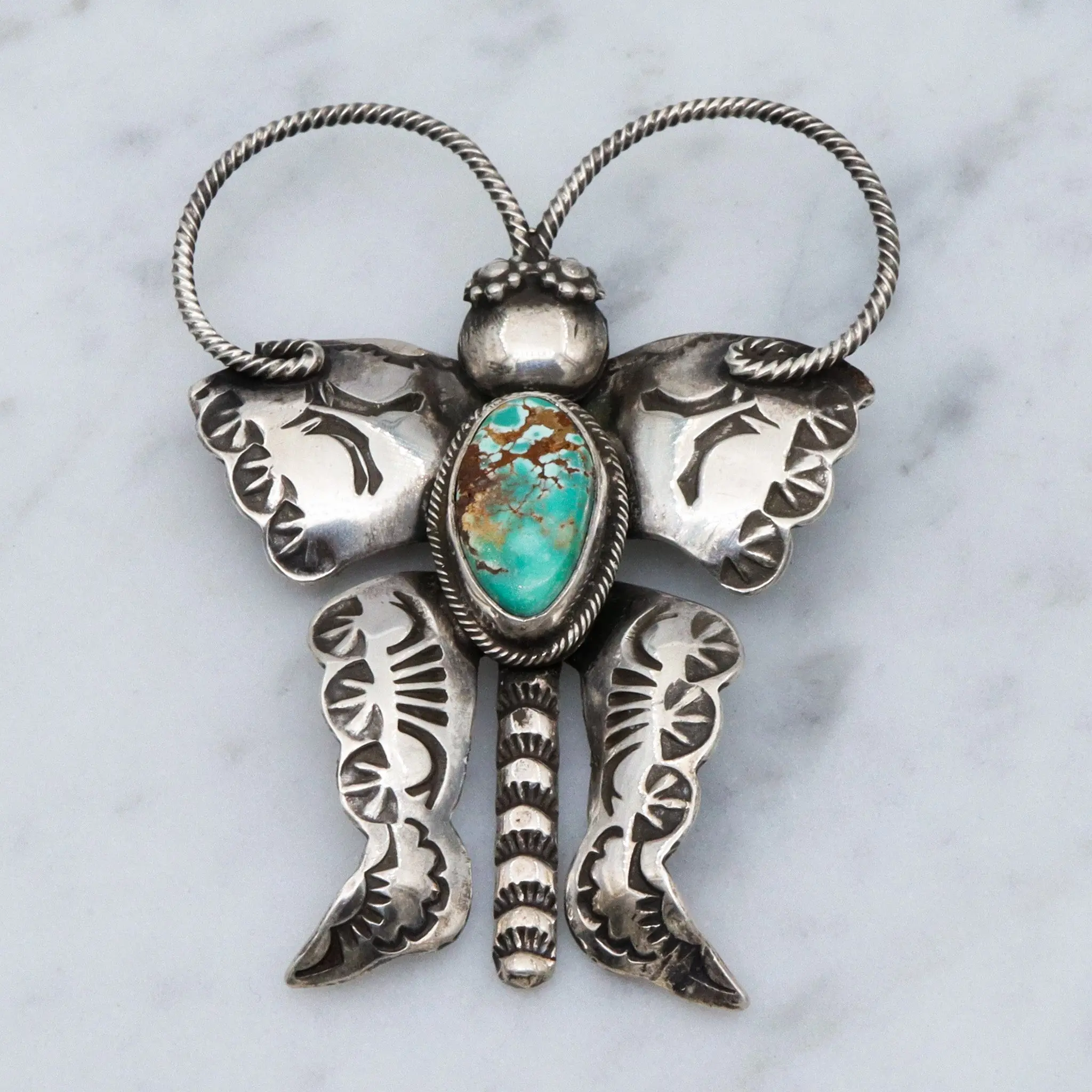 Vintage Joe Eby sterling silver & turquoise figural butterfly brooch