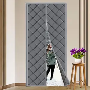 Magnetic Thermal Insulated Door Curtain Fits Door Size 32" X 80" Thicken Nylon Cotton Temporary Magnet Closure Thermal Door Cover Size W34 X L81 Inch Weatherproof Windproof Soundproof, Grey TUZIER