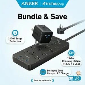 Anker Power Strip with 2100J Surge Protector, Outlet Extender, 5ft Extension Cord with Multiple Outlets, 12 AC, 2 USB A,1 +Anker Smart Display Charger, Anker Nano 45W Fast Charging USBC Charger with Smart Recognition, Built-In Care Mode,