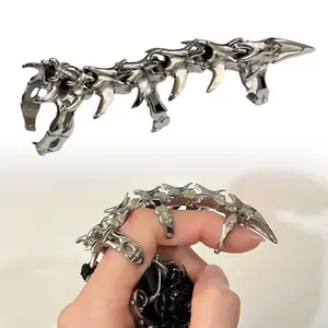 Unisex Gothic Dragon Bone Knuckle Ring - Adjustable Silvery Alloy Mythical Creatures Jewelry, Dragon Rings for Cosplay Cyberpunk Costumes, Props & Gifting, Mythical Creatures Rings