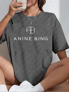 Anine Bing Women's Graphic Print T-Shirt, Short Sleeve Round Neck Casual Top, Summer & Spring Fashion, Fitted Style