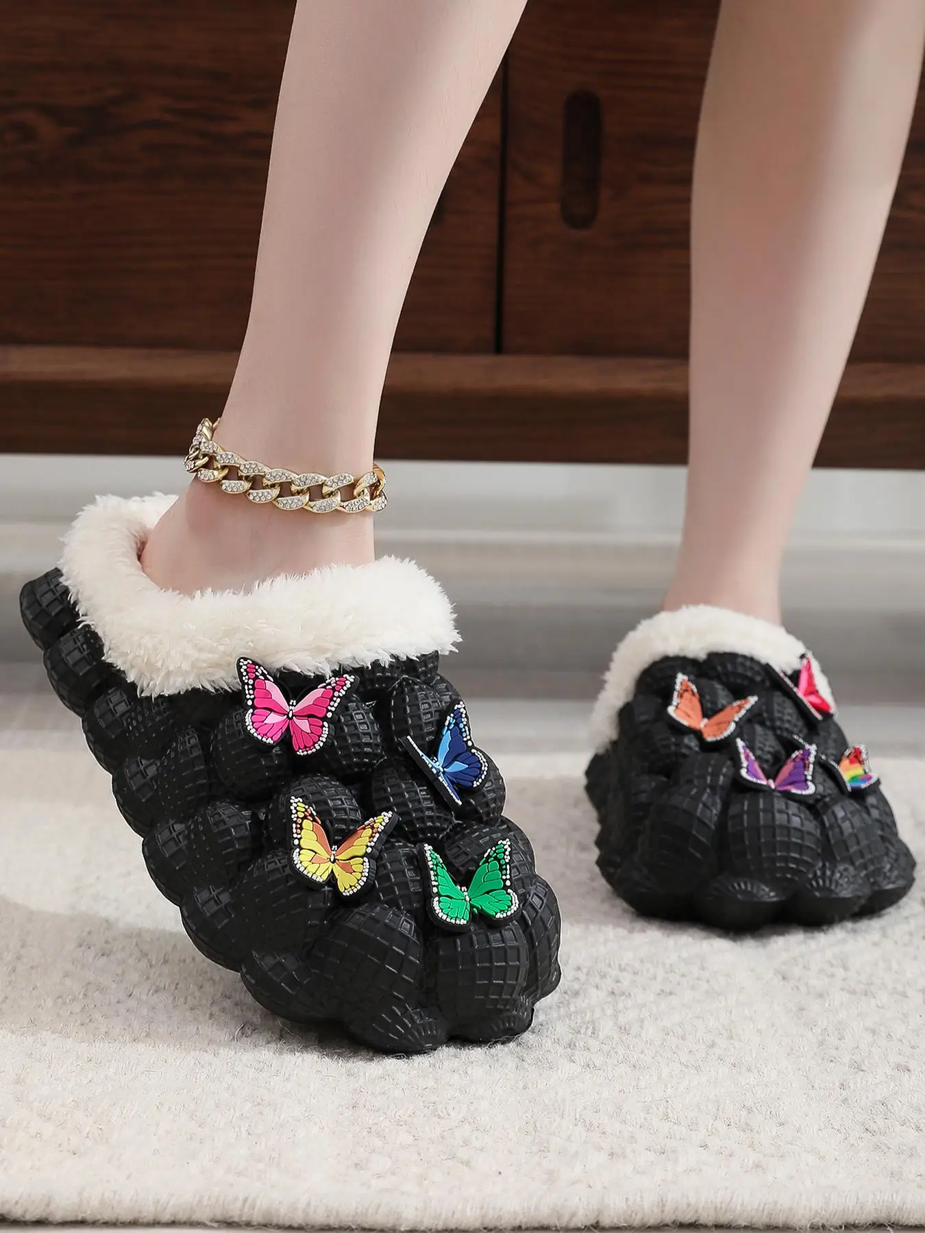 Women's New Cute Y2k DIY Colorful Butterfly Design Anti-slip Winter Slipper Shoes, Warm Comfortable Bedroom house Slippers for Women, Walking Shoes fo