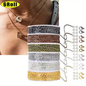 [Tools & Hardware] 6 Rolls Jewelry Making Chain Supplies,Cable Chain Earrings Bracelet DIY Adult Craft Kit for Making Necklaces,6 Color Bulk Craft Kit for Making Necklaces,Earrings,Bracelets