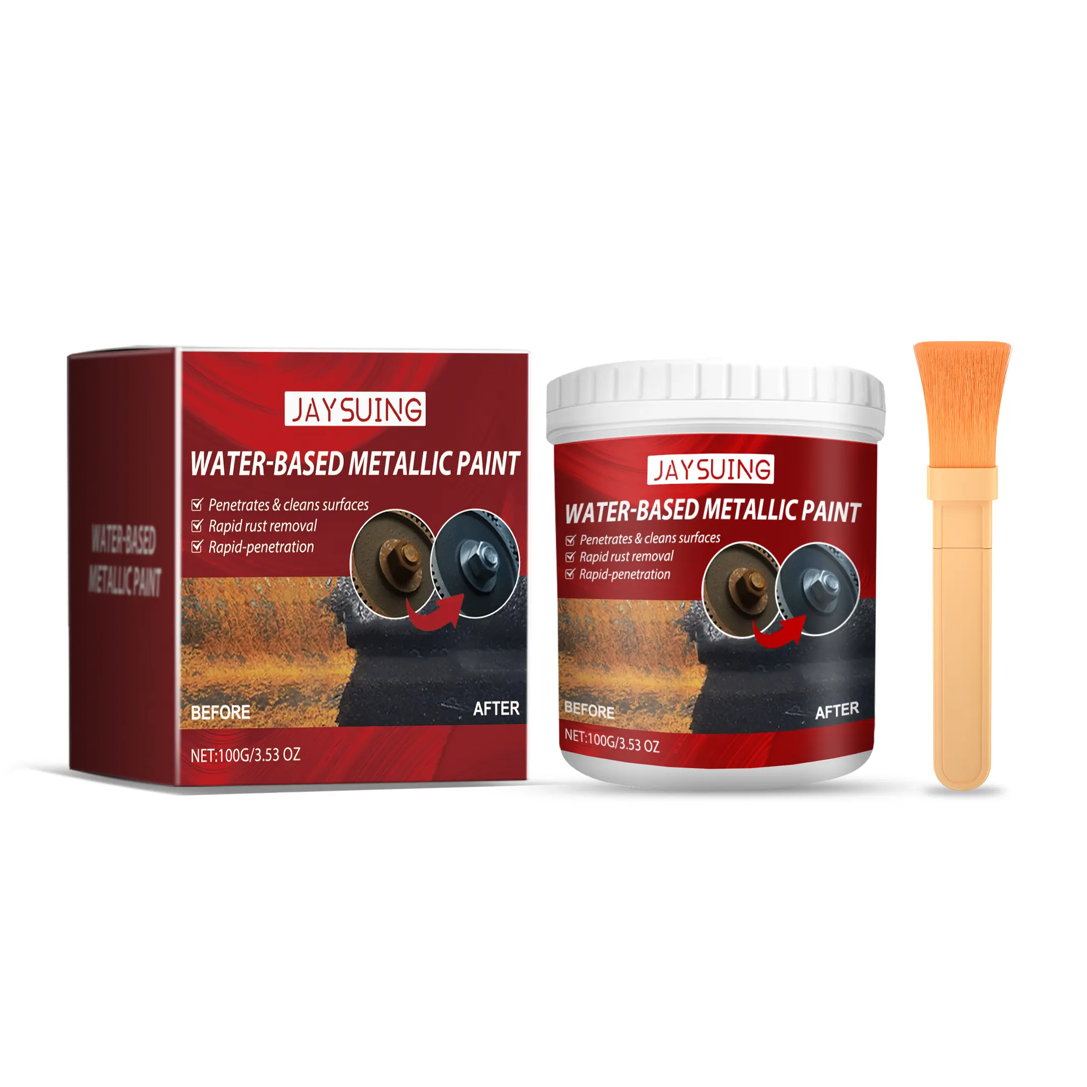 2-in-1 Rust Converter & Metal Primer, 100g Water-Based Anti-Rust Paint with Brush, No Sanding Needed, Heavy Duty Rust Remover & Corrosion Inhibitor for Car Coating, Automotive & Outdoor Metal Surfaces