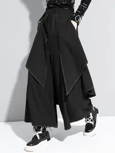 INCERUN Men's Fashion Solid Color Casual Trouser Cropped Pants, High Waist Design with Irregular Hem for Street Style, All Seasons Wear with Elastic Waist