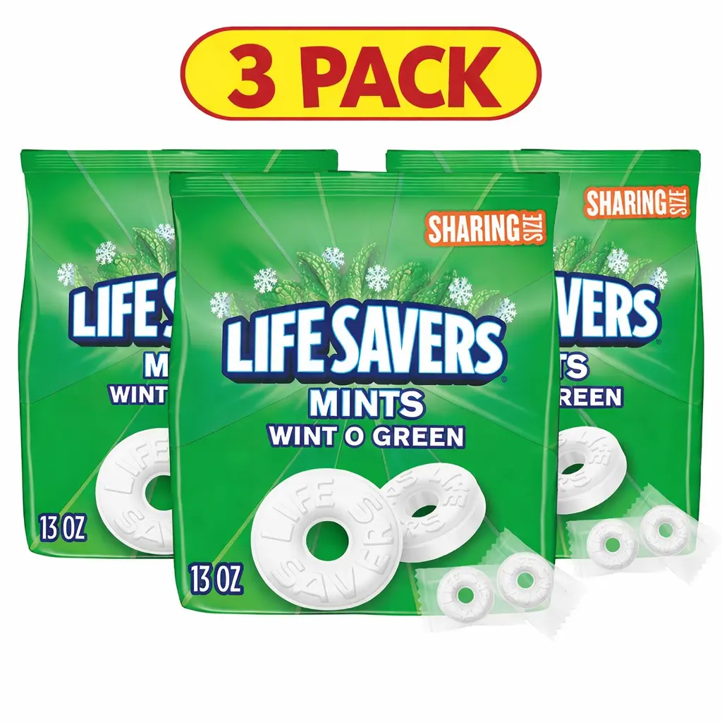 LIFE SAVERS Wint-O-Green Summer Candy Individually Wrapped Hard Mints, Sharing Size, 13 Oz Bag 3 Pack