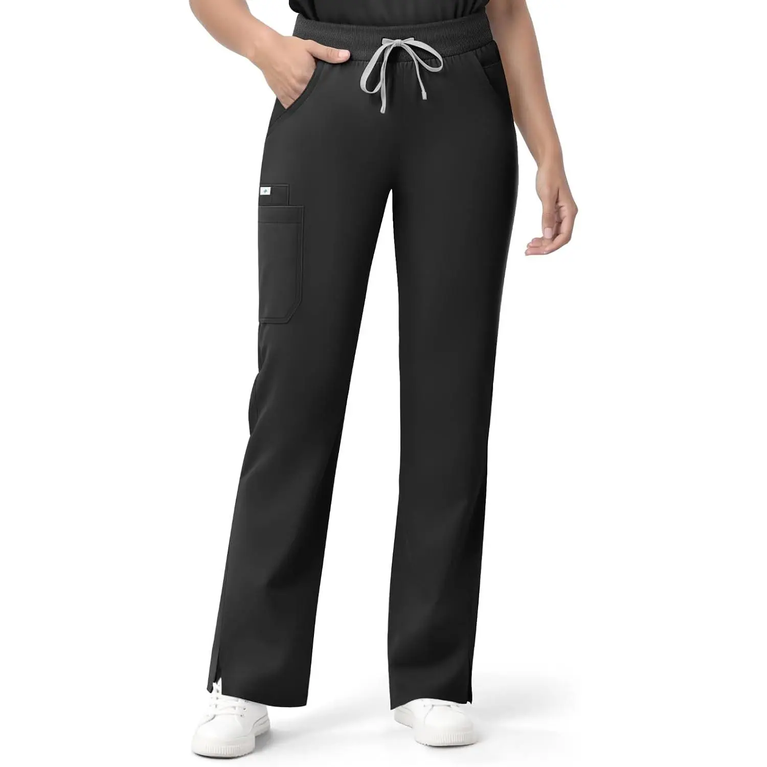 Women's 7-Pocket Scrub Pants – Straight Leg, Mid-Rise, Drawstring | Soft stretch knit Mid-rise drawstring Side slits Wrinkle-resistant Machine washable For nurses/doctors/vets