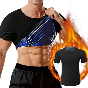 Men's sauna sweating short sleeved tight waist training T-shirt, fitness shapewear, sports shapewear