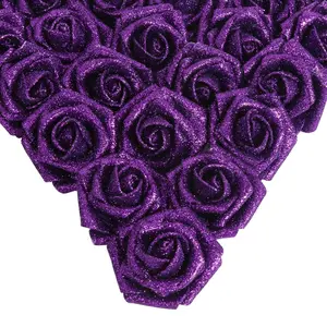 Glitter Blue Rose 25pcs Artificial Rose with Stem Foam Rose for Baby Shower Centerpiece Party Table Decoration