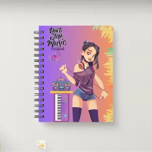 Don't Stop the Music Notebook - Spiral Binding with Graphic Design Featuring Music Theme and "Don't Stop the Music" Text