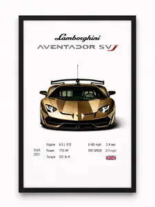 Lamborghini Aventador SVJ Poster Decor Luxury Print Wall Art Decor For Home Bedroom With Black Frame-Size:12x18in