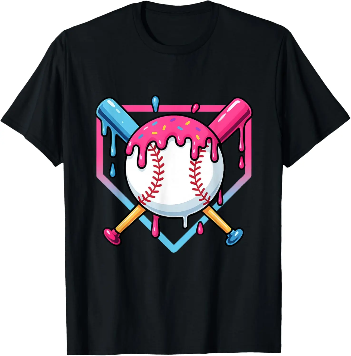 Cool Dripping Baseball Melting Illustration Ice Cream Drip T-Shirt - Cotton Fabric Youth Boys Girl T-shirt