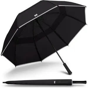 Umbrella - Stick Umbrella - Windproof Umbrella Resists Up to 55 MPH Winds (Black)