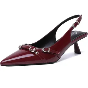 Kitten Heels for Women Pointed Toe Pumps Patent Leather Low Heel Slingback Heels with Buckle Dress Shoes for Dating Party Working