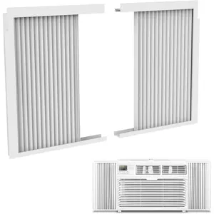 Window Air Conditioner Side Panels with Frame, Window AC Accordion Filler Curtain Kit, Adjustable Insulation Panels for Window AC Seal Replacement Fits 5000 BTU
