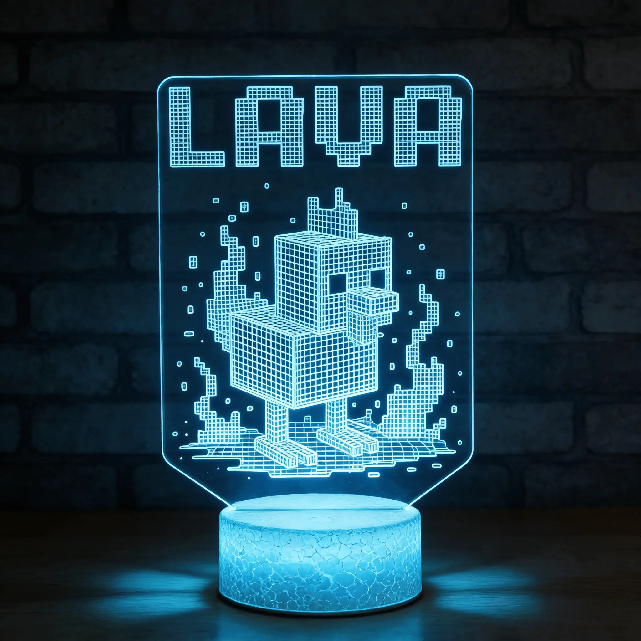 Pixel Chicken Lava 3D Illusion Lamp | Minecraft Style | Remote & Touch Control | Gaming Room Decor & Gamer Gift