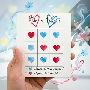 French Gender Reveal Scratch Cards, Girl or Boy Tic-Tac-Toe Game Card, Blue Heart Surprise, Baby Party Gift, Creative Gender Prediction Game