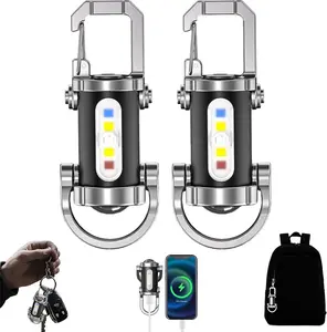 2-Pack 2-in-1 Strong Flashlight with Power Bank, Portable Led Flashlight - USB-C Charging, 7 Main Light Modes, , High Lumen Flashlight, Key Ring Pendant Led Flashlight for Outdoor Camping Hiking, Search & Rescue