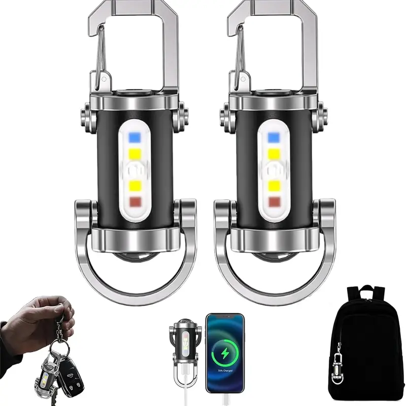 2-Pack 2-in-1 Portable Rechargeable Flashlight Power Bank - USB-C Rechargeable Lights, High Lumen, 7 Main Light Modes, Key Ring Pendant, Backup Option, for Outdoor Camping, Hiking