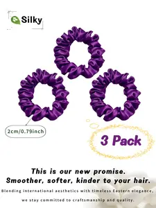 3-Pack Silk Hair Scrunchies ,100% Mulberry Silk Scrunchies ,No Creases, Super Soft & Stretchy!