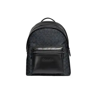 COACH Charter 30 Large Backpack for Men – Classic Monogram Print Coated Canvas and Calfskin in Black