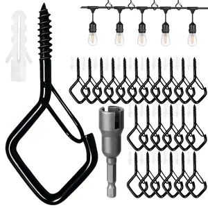35 Pcs Diamond Heavy Duty Iron Hooks Rose Gold Rustic Wall-Mounted with Safety Lock, Rustproof & Anti-Corrosion, Damage-Free Install for Garden String Lights, Lanterns, Christmas Ornaments, Wind Chimes, Halloween Decor Wall Hook Hanger