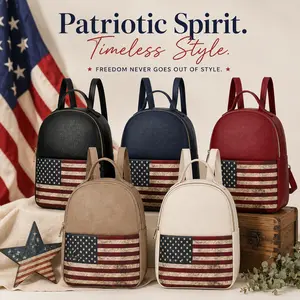 Patriotic American Flag Backpack for Women – Vegan Leather Travel Daypack