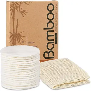 20 Packs Organic Reusable Makeup Remover Pads, Washable Bamboo Cotton Rounds for All Skin Types with Cotton Laundry Bag