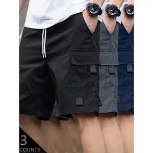 3-Pack Men's Casual Cargo Shorts - Summer Outdoor Multi-Pocket Drawstring Shorts with Elastic Waist, Lightweight Quick-Dry Tactical Workwear for Hiking, Gym, Travel - S-3XL Sizes