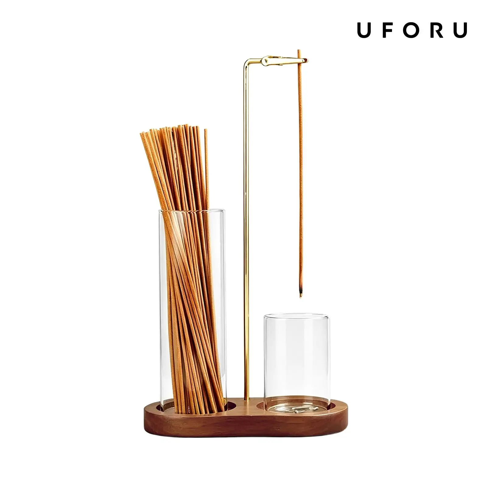 UFORU Wooden Incense Burner and Candle Holder, 2-in-1 Aromatherapy Holder with Removable Glass Ash Catcher and Adjustable Metal Clip, Minimalist Home Fragrance Decor for Bedroom, Living Room, Yoga Space, and Desk #SummerWins #DFYD