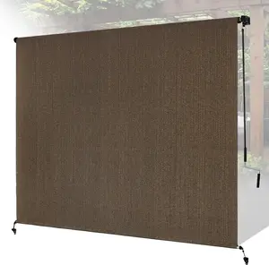 8'W x 8'H Mocha Patio Shades Roll up Outdoor Roller Shade Crank Wand Blind Cordless, 90% UV Blocking &  Protection for Porch|Gazebo|Pergola|Backyard (2 Splicing Tube, 1 Fabric)