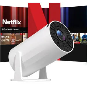HY300 Mini Portable High-Definition Projector - Native 720P, Supports 1080P, Android 11.0, Dual Band WiFi6, Bluetooth 5.0, Remote Control, Built-in Audio, Flip Cable, Home/Outdoor Use with Android TV Streaming Services (Upgraded White Version), Mini Porta