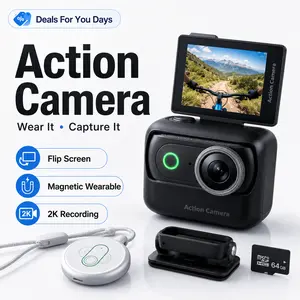 【Action Me】Father's Day Gift Magnetic Wireless Mini Action Camera w/ Flip Screen. Hands-Free POV Vlog Thumb Cam, Phone-Compatible. Includes Charging Case & Cap Mount. (Blk/Wht/Pnk) #summerwins,father'sdaygifts  #Deals For You