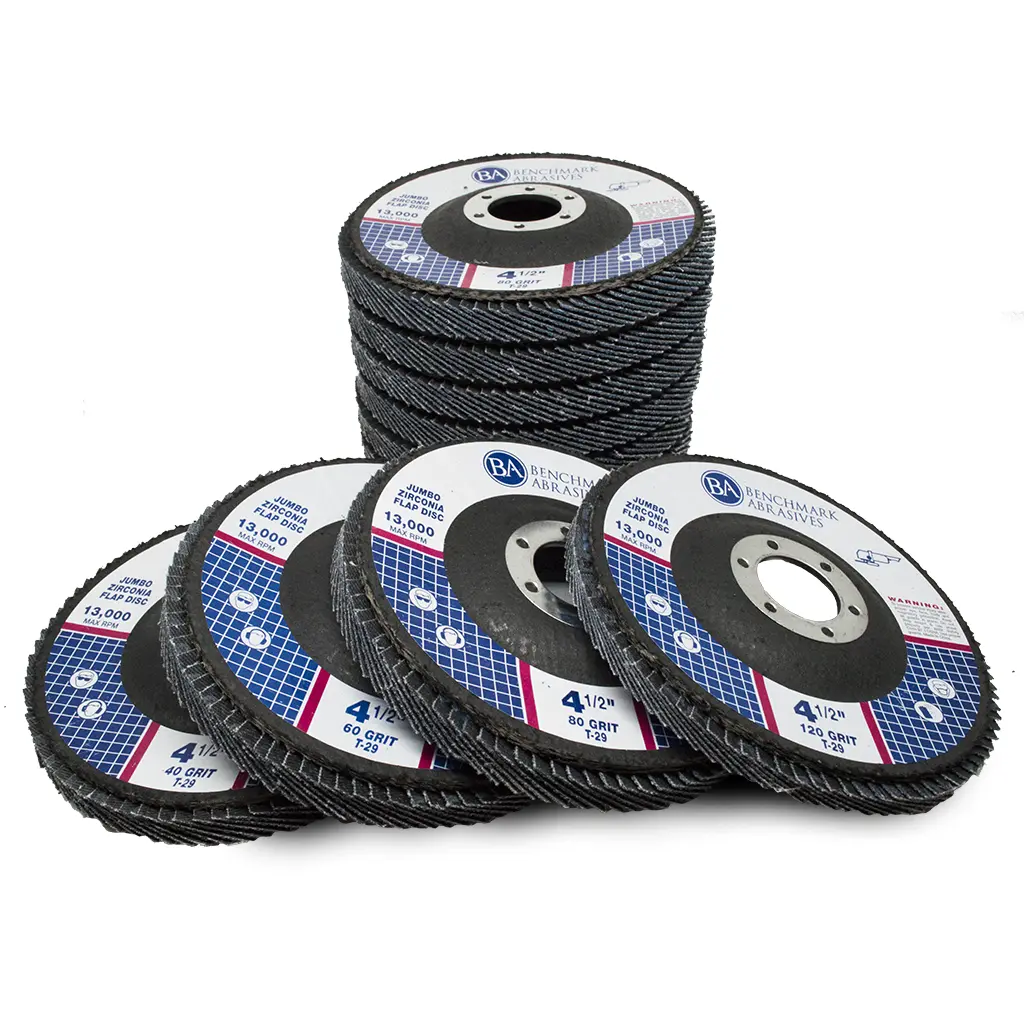 T29 Angled European Zirconia High-Density Abrasive Cloth Flap Grinding Discs (10 Pieces) - 4-1/2”x7/8”, 40–120 Grits Cover Jobs, Angled Face Guide Control, Ergonomic Use, 13300 Max RPM, Great for Metals & Plastics, Ferrous Materials Trial Set