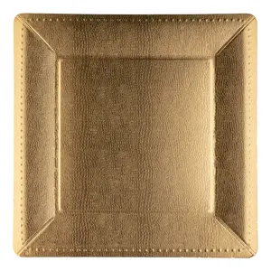 Gold Square Edge Beaded Disposable Paper Charger Plates (13")