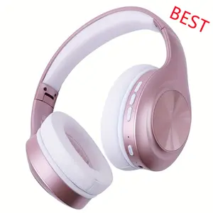HOT Wireless Over-Ear Headphones Foldable Headphones Stereo Wireless Earphones  Splicing Big Earmuffs With 3QE With Microphone  Foldable Lightweight Headphones HiFi Stereo Sound  Deep Bass  For Travel  Office  Laptop  Phone  Rose Gold