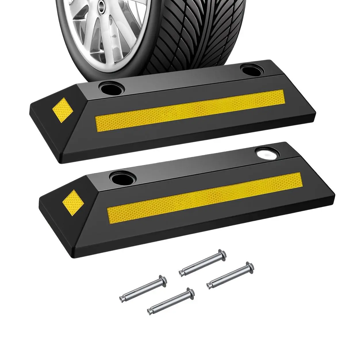 2-Pack Parking Curb - Heavy Duty Rubber Garage Driveway Car Wheel Stopper Parking Aid Block Gadgets