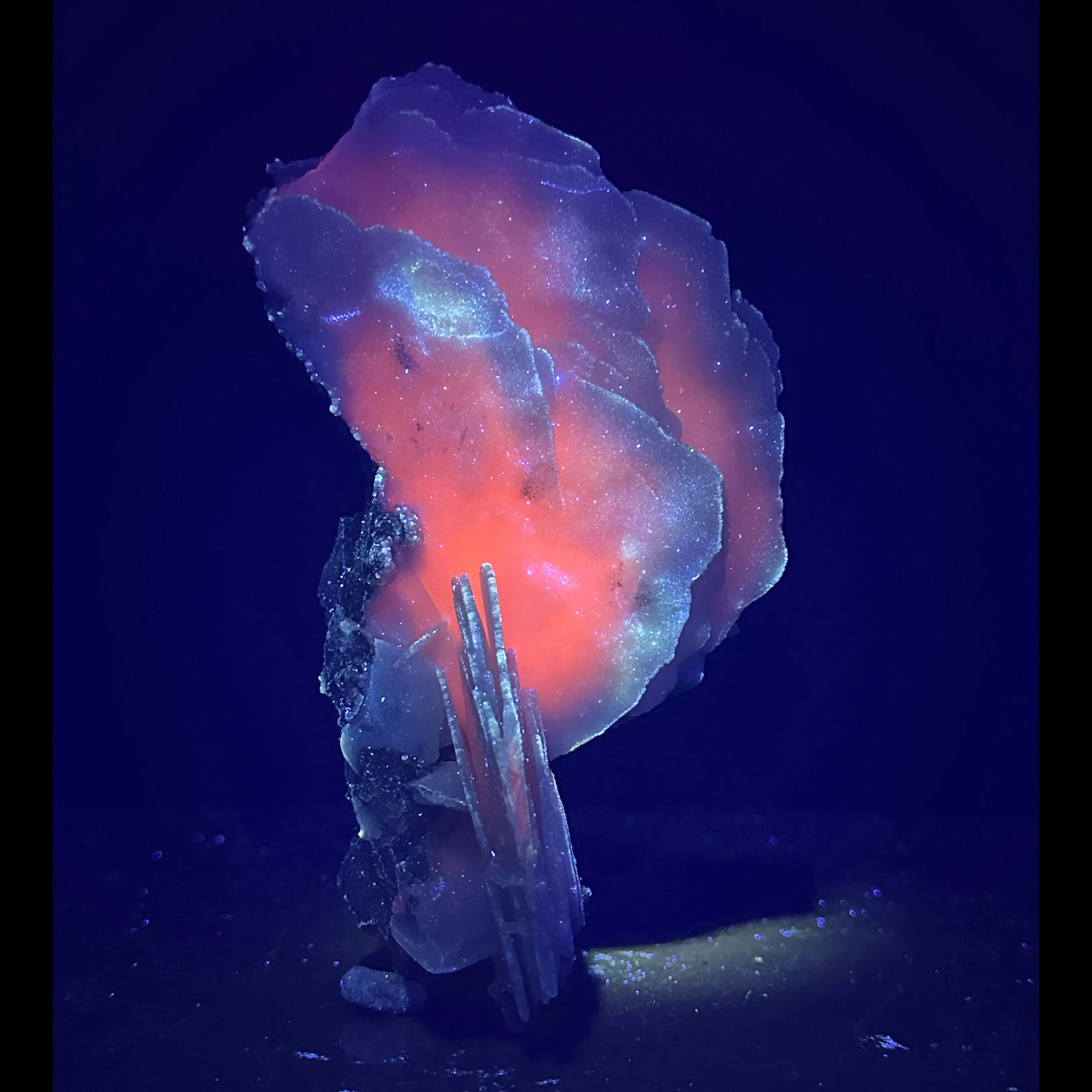 Rare Blade Calcite – Red Fluorescent Natural Mineral Specimen from Mumbai # B 7171